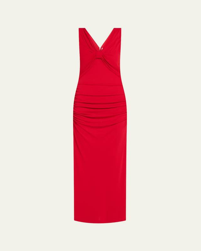 Ruched V-Neck Column Dress